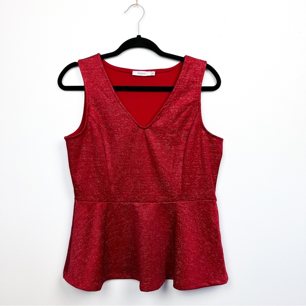 Ricki's Red Metallic Threaded Tank Top Blouse for Holidays - Picture 1 of 12